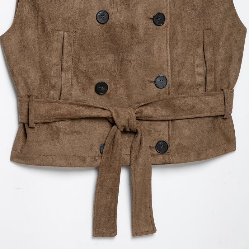 Autumnal Maillard-style Stand-collar Suede Vest With Belt photo 3