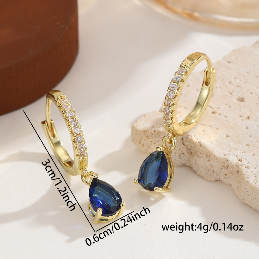 Sapphire Teardrop Womens Gold-plated Vintage Chic Diamond-studded Earrings photo 2