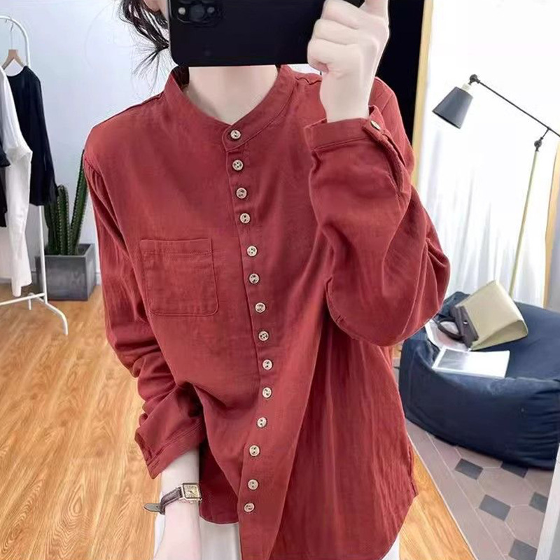 Cultural And Vintage-style Top With A Stand-up Collar And Single-breasted Design photo 1
