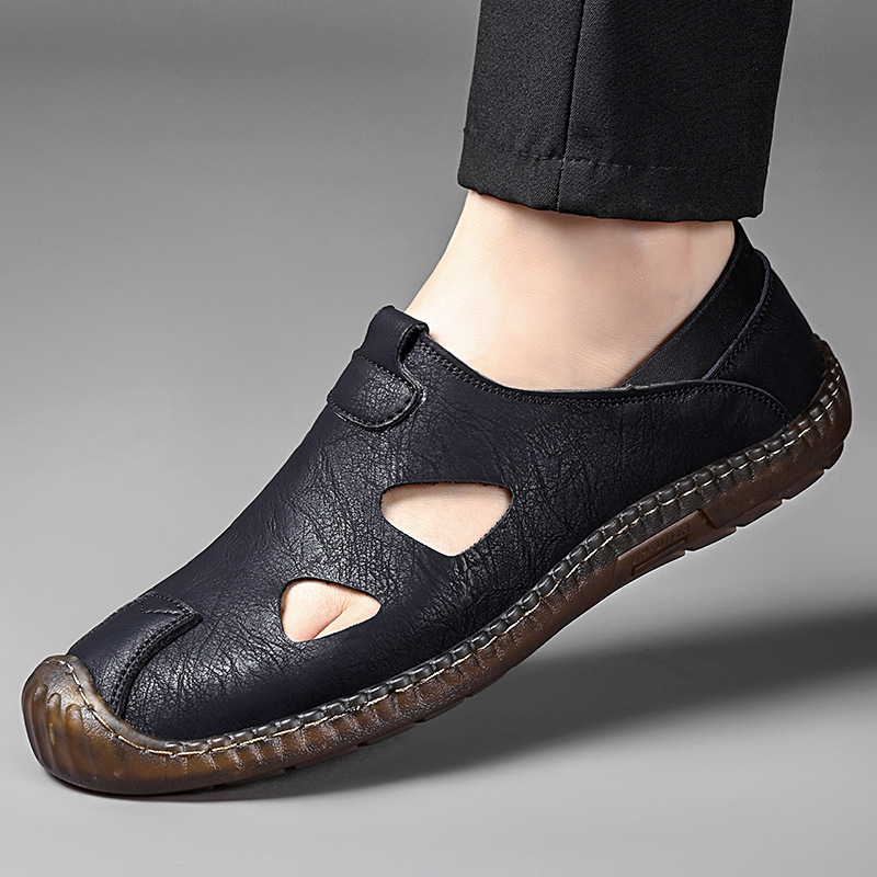 Men's Handmade Casual Leather Shoes Men's Perforated Breathable Style photo 3
