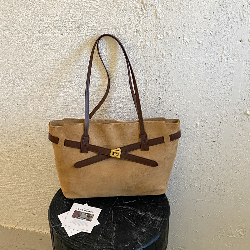 Vintage Suede Patchwork Large Shoulder Tote Bag photo 3