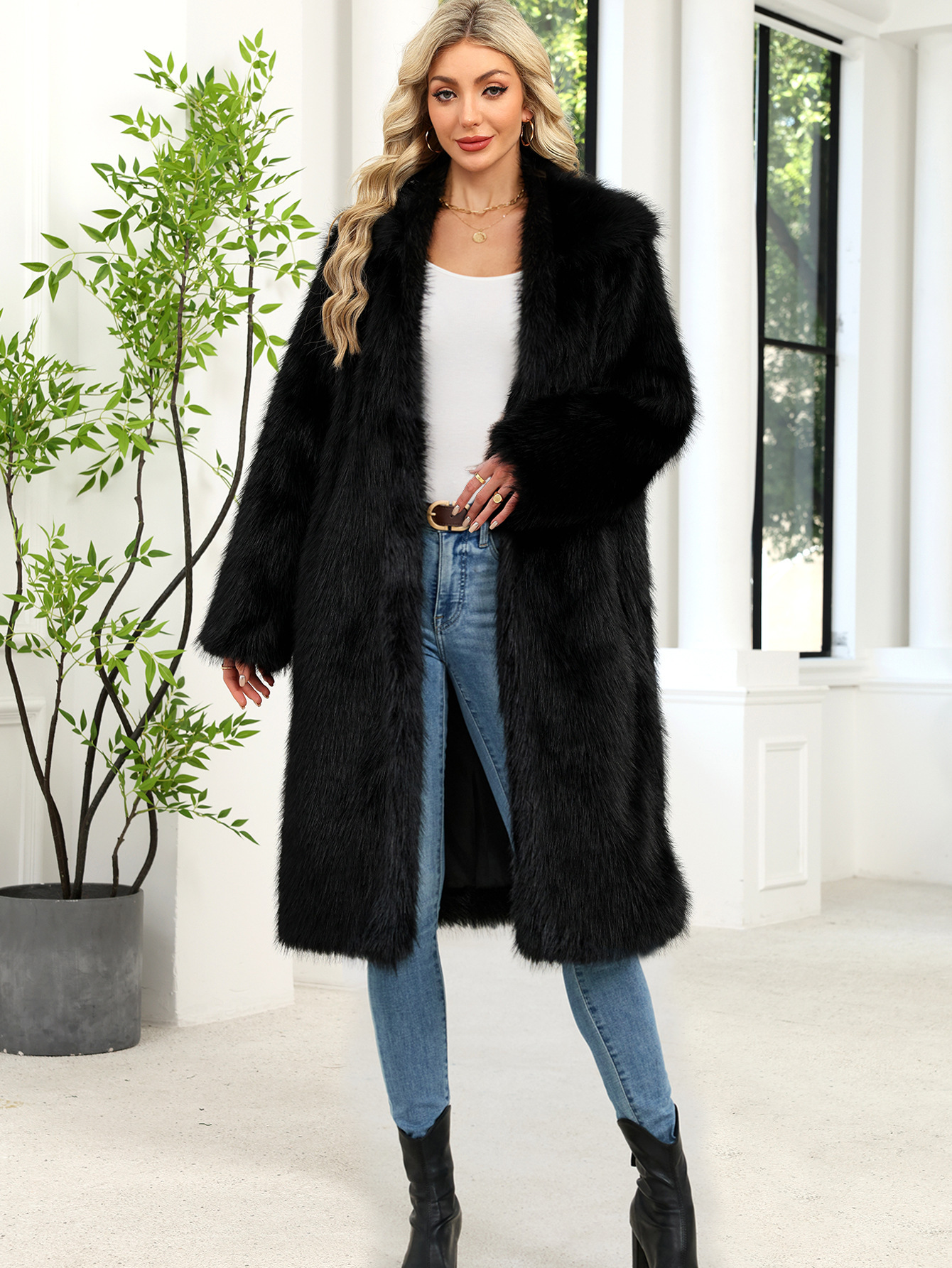 Women's Long Warm Faux Fur Fluffy Coat For Fall And Winter photo 2