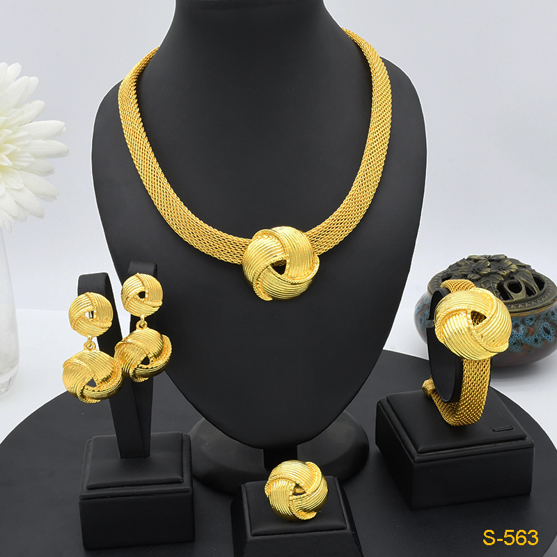 European And American Fashion Necklace Earring Bracelet Four-piece Ring Set photo 5