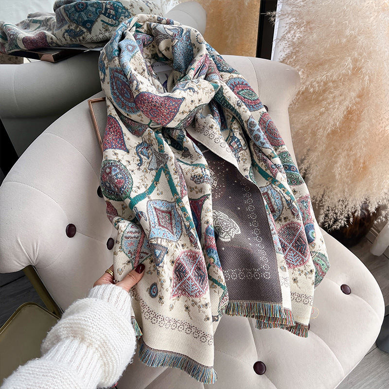 Retro Totem Tree Double-Sided Scarf Shawl For Women photo 8
