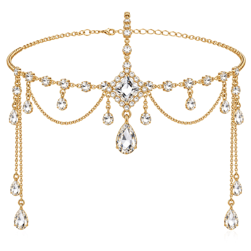 Full-crystal Teardrop Tassel Hair Chain European And American Fashion photo 4