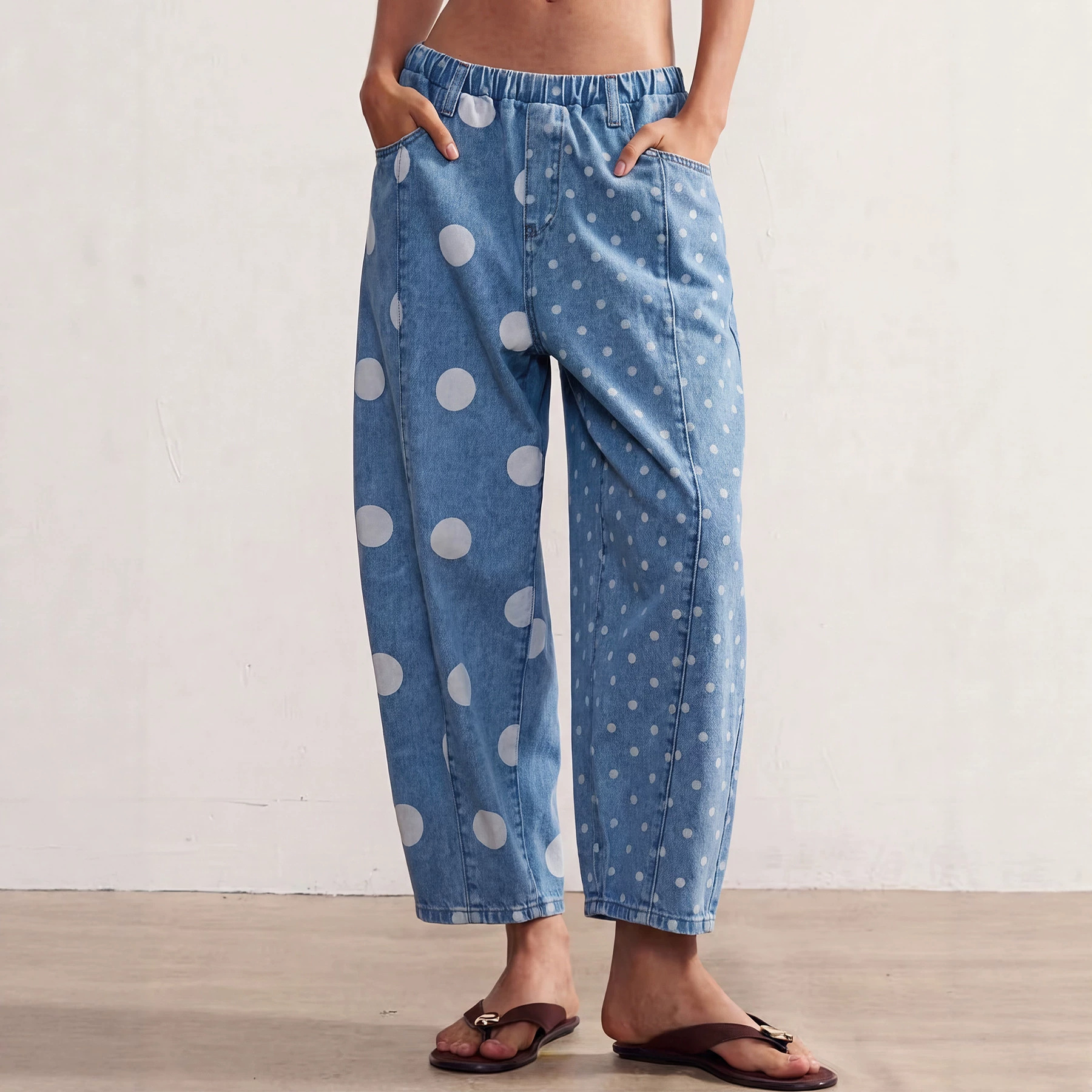 Women's Polka-Dot Print Patchwork Loose-Fit Jeans photo 1