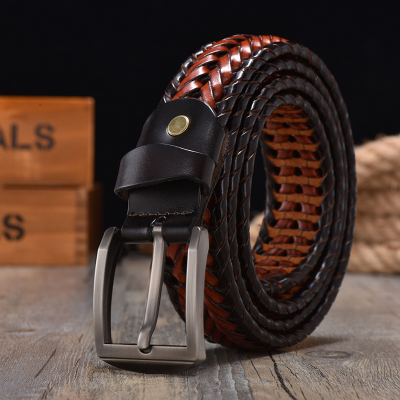 Handwoven Vintage Leather Belt For Men photo 6