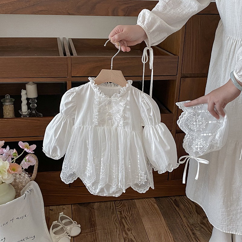 Halter-neck Long-sleeve Lace-trimmed Romper Hat photo 2