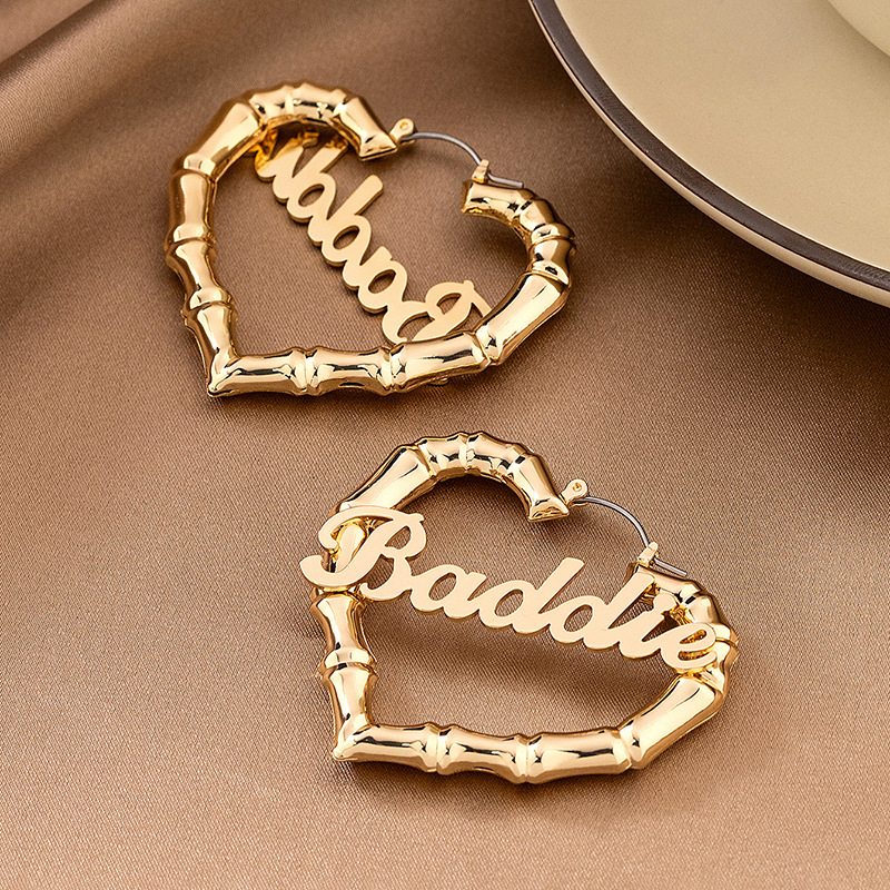 Geometric Heart-shaped Hollow Bamboo-section Earrings For Women photo 6