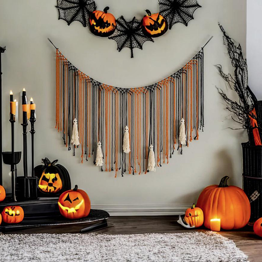 Halloween Handwoven Ghost Hanging Ornament Wall Tapestry photo 3