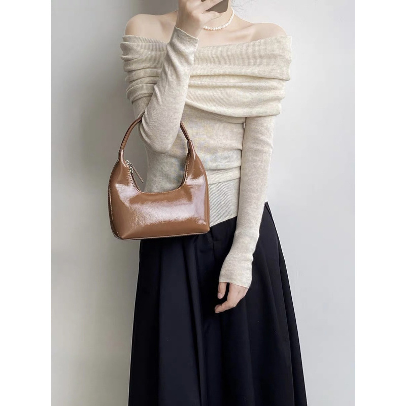 Off-the-shoulder Womens Knitted Bottoming Sweater photo 3