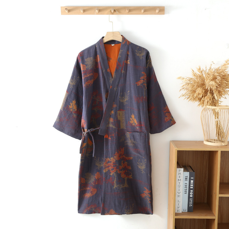 Japanese-style Pure Cotton Jacquard Kimono-style Pajama Robe For Couples photo 7
