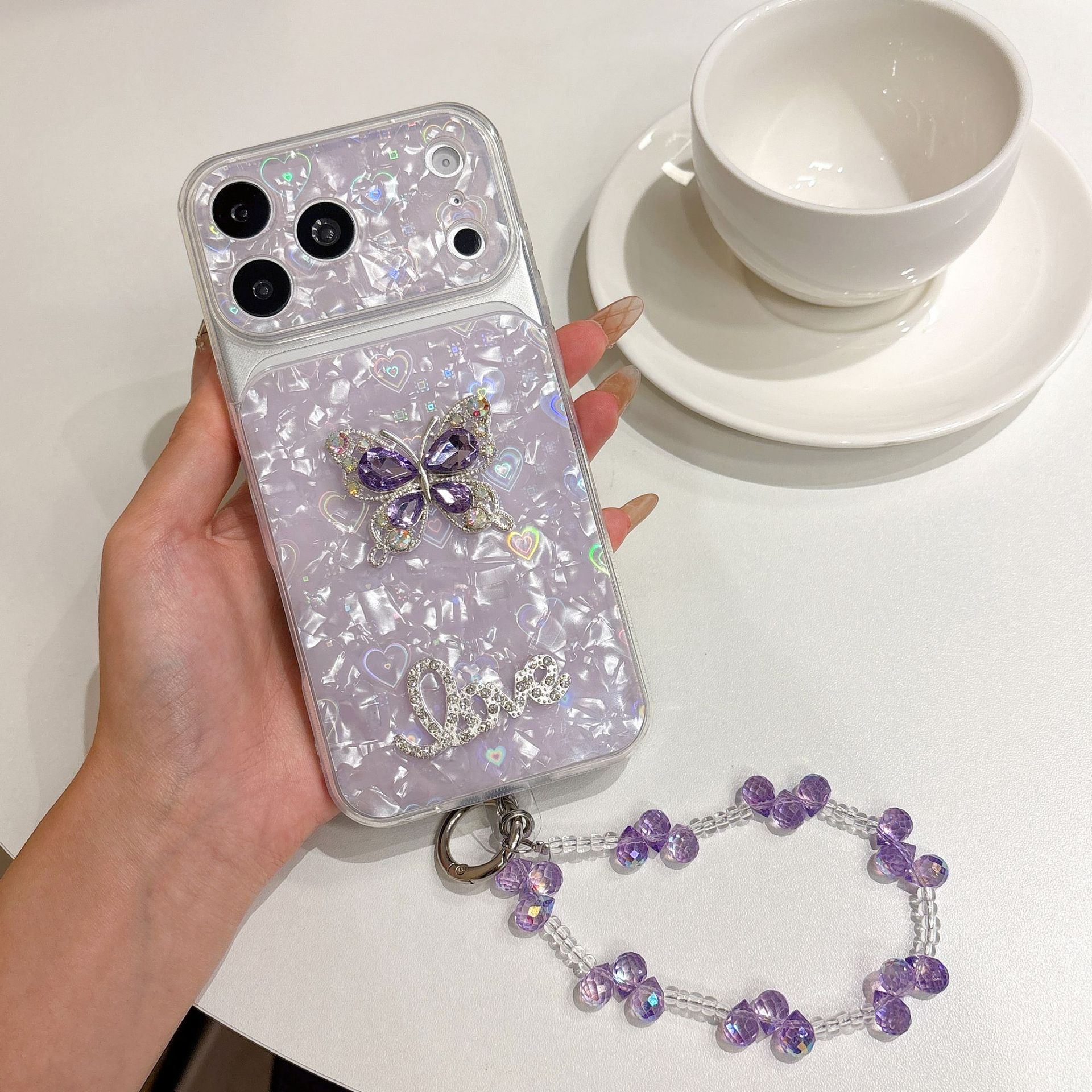 Ice Shell Pattern Butterfly Diamond Studded Rhinestone Phone Case photo 7