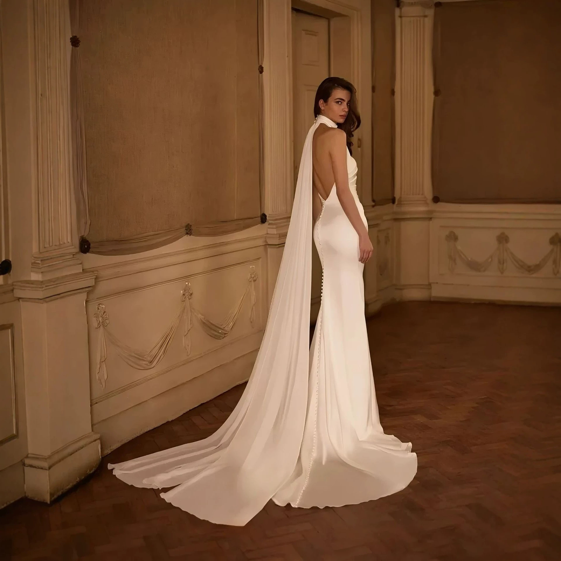 Satin Halter Neck Wedding Dress - Backless Sleeveless Bridal Gown For Ceremony photo 5