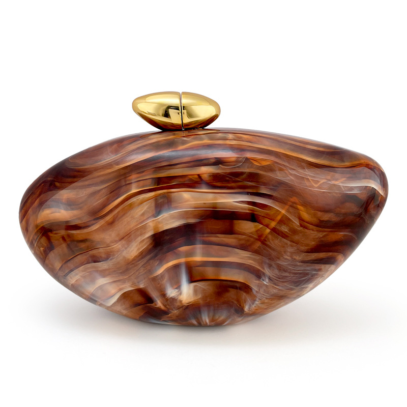 Retro Brown Marble-patterned Acrylic Evening Clutch Bag photo 4
