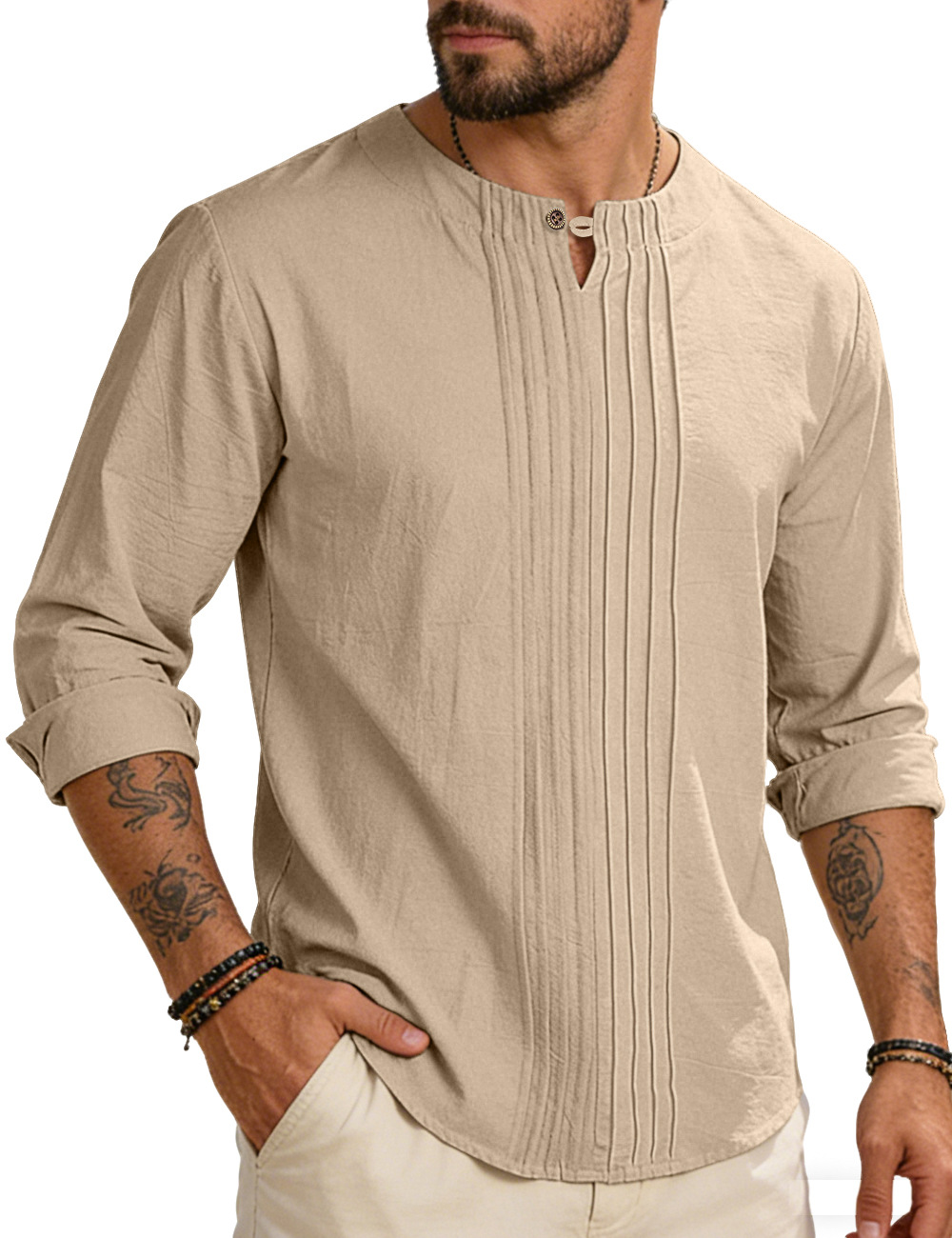 Men's Round-neck, Loose-fit Outerwear Pullover Shirt photo 4