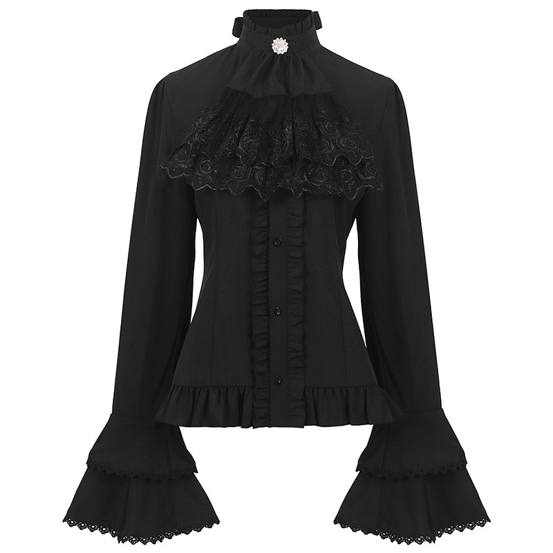 European American Style Pleated Blouse - Women's Casual Long Sleeve Shirt Top photo 2