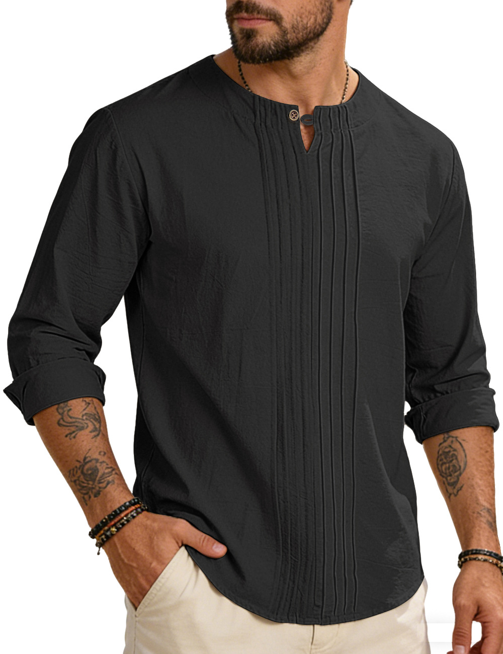 Men's Round-neck, Loose-fit Outerwear Pullover Shirt photo 6