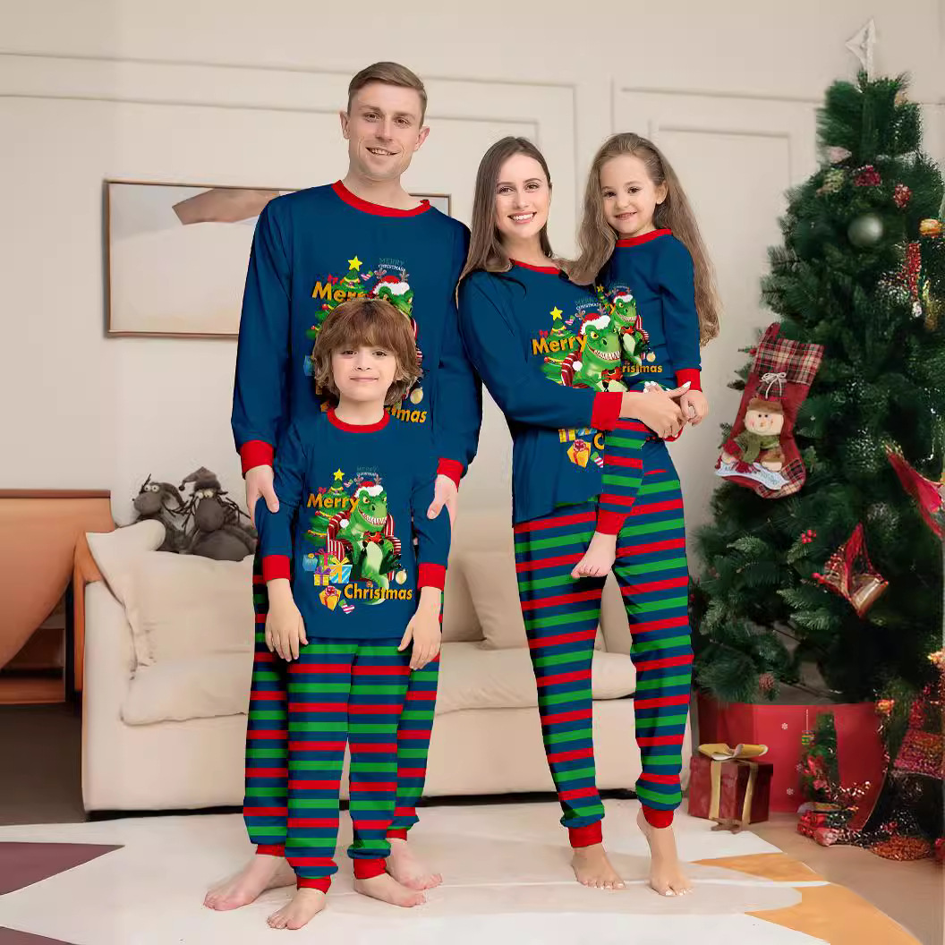 Tyrannosaurus Letter Christmas Tree Printing Parent-child Suit Pajamas photo 3