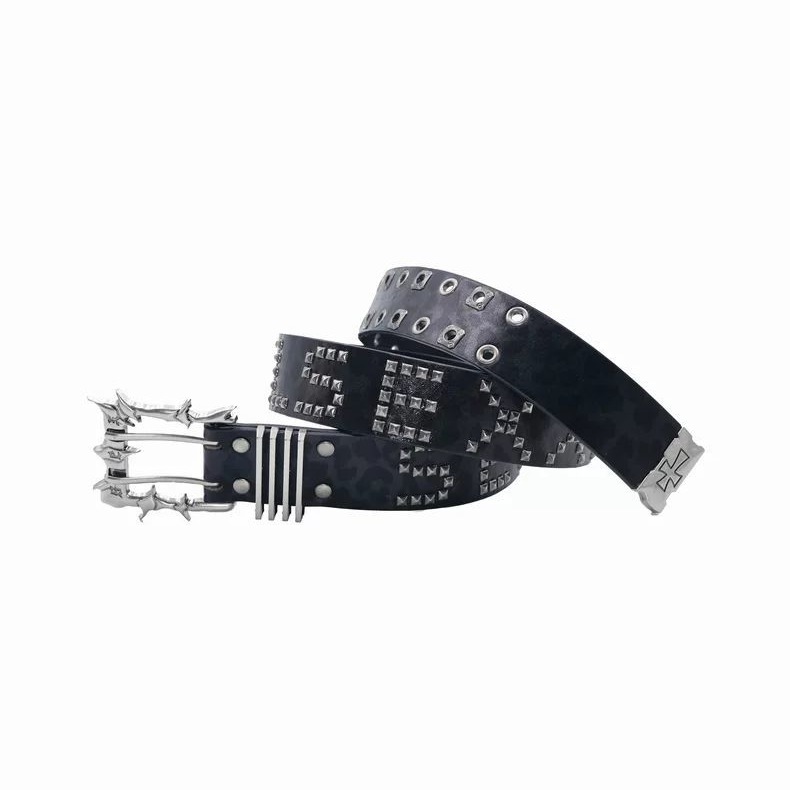 Double-needle Punk Buckle Street Hip-hop Belt Leather Belt photo 2