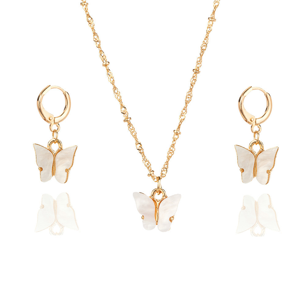 Color Acrylic Butterfly Earrings And Necklace Set photo 4
