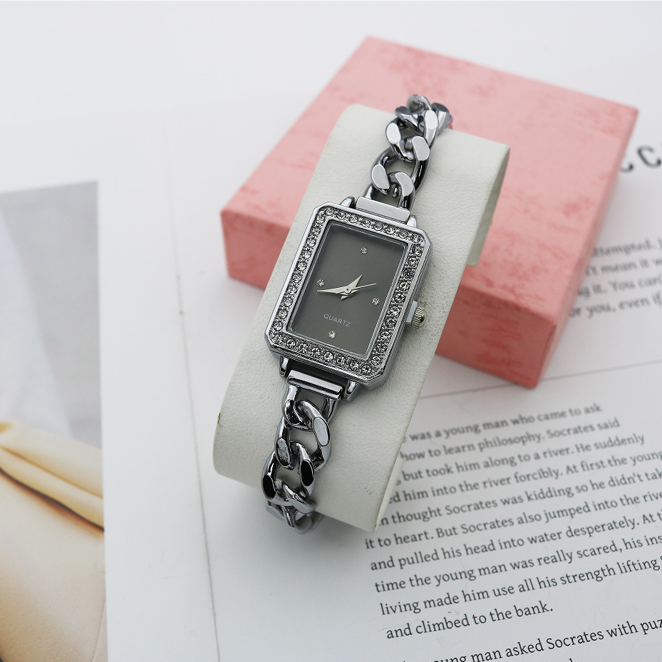 Rectangular Rhinestone Bracelet Watch Alloy Steel Band photo 8