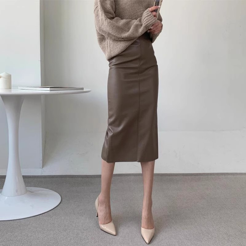 High Waist Straight Back Slit Midi Skirt Drape One-step Hip Skirt photo 2