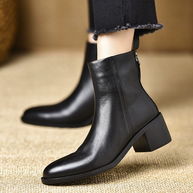 Retro Chunky-heel Ankle Boots For Women Round Toe Versatile photo 3