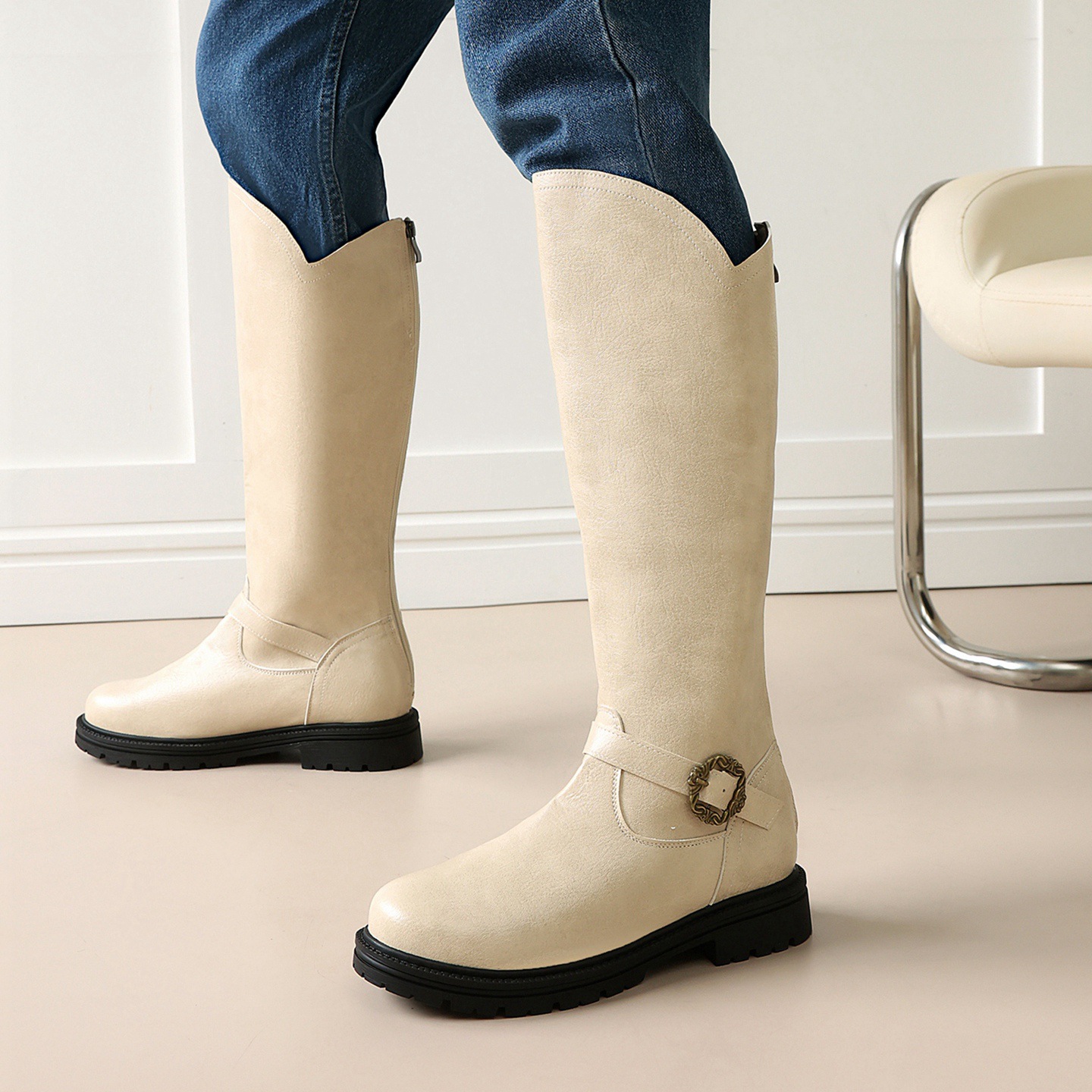 Women's High-heeled Boots With A Thick Sole And Belt Buckle photo 4