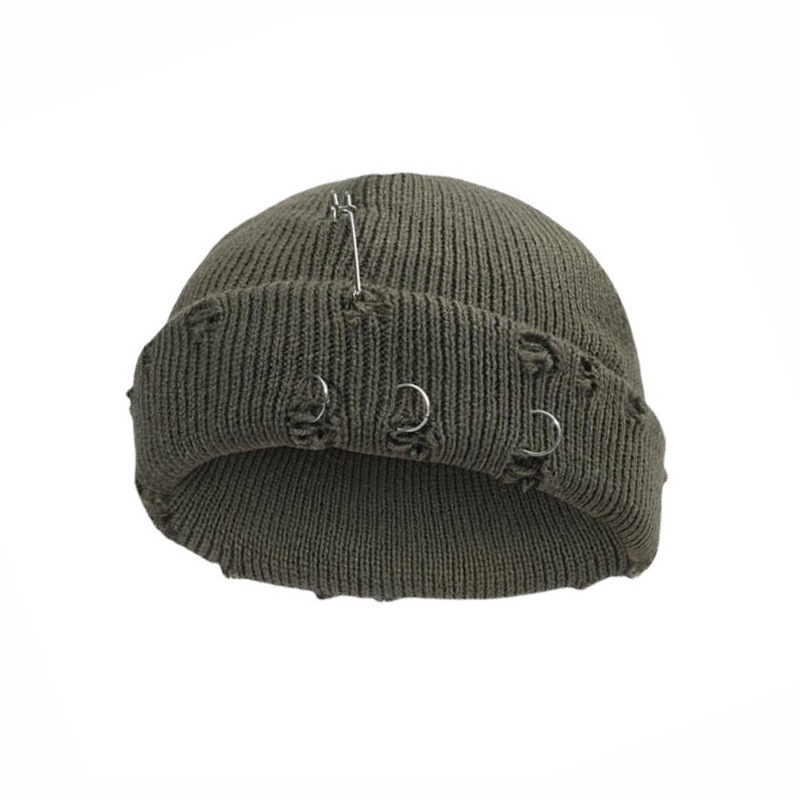 Iron Ring Pin Ripped Knit Beanie photo 4