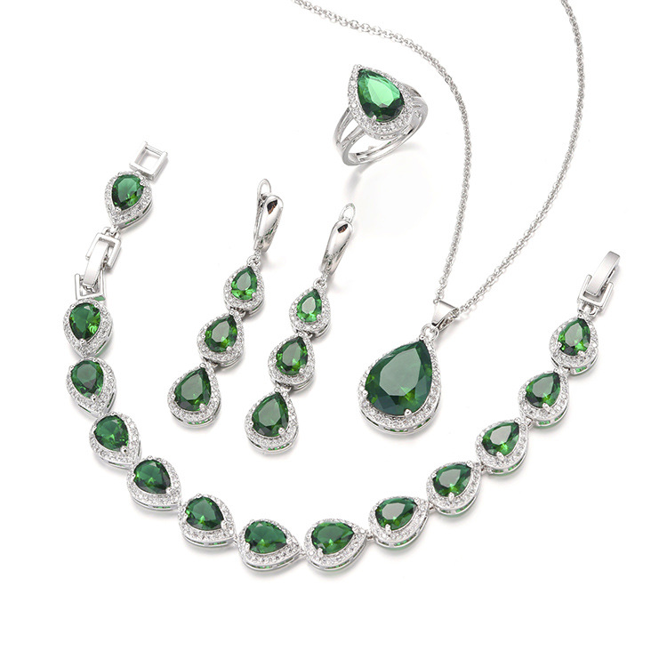Water Drop Long Necklace Earring Ring Bracelet Ornament Suit photo 3