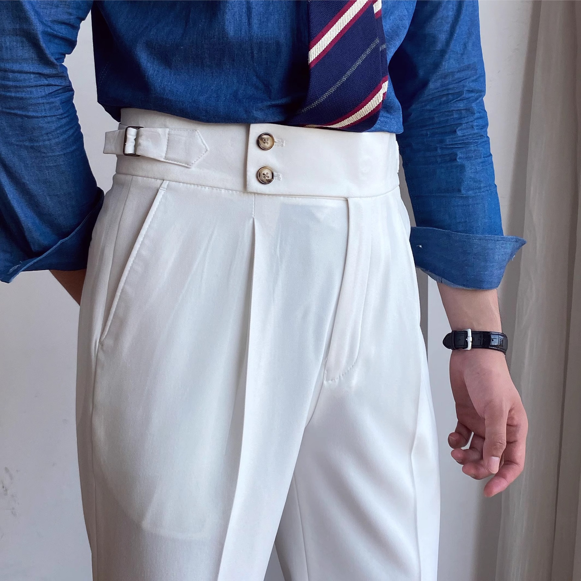 Italian-style Paris-button High-waisted Straight-leg Trousers photo 2