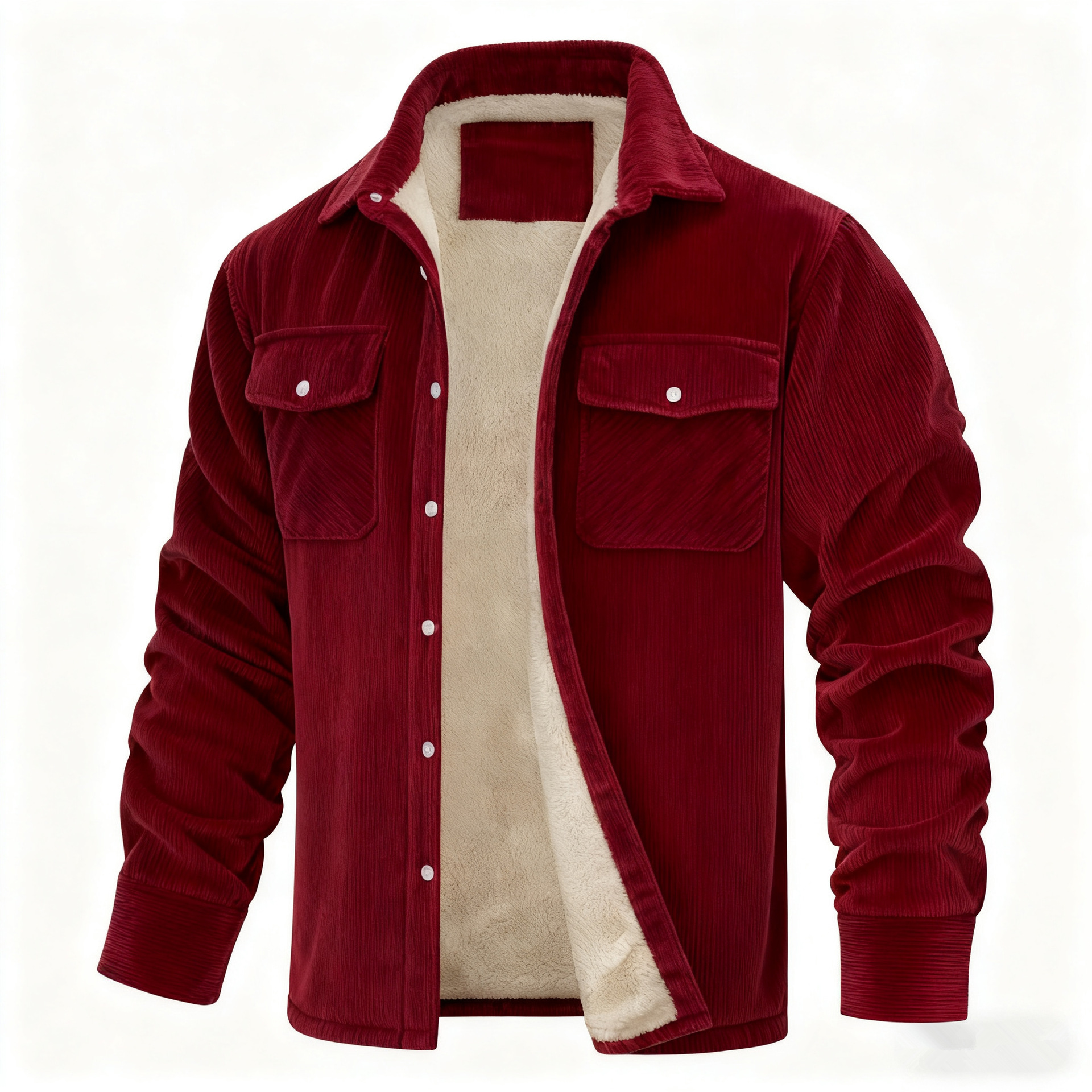 Men's Long-sleeve Lapel-collar Corduroy Single-breasted Fleece-lined Jacket photo 3