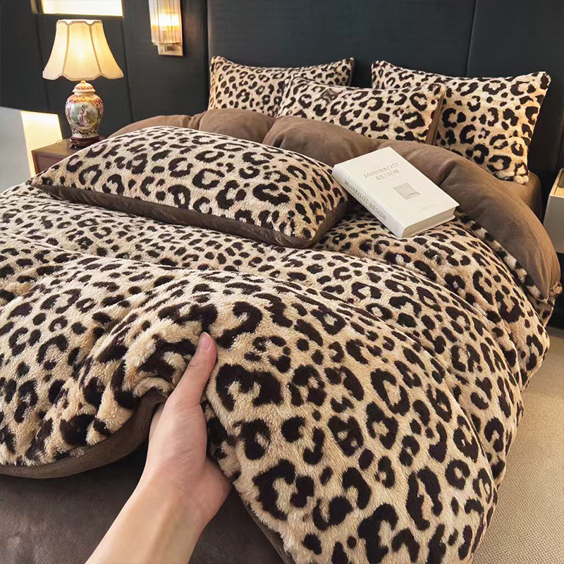 New Rabbit Fur Plush Leopard-print Four-piece Set Meilade Winter photo 1