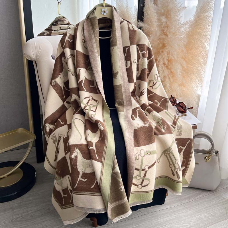 Thickened Double-sided Scarf With Tassel And Frayed Edges For Fall And Winter photo 5