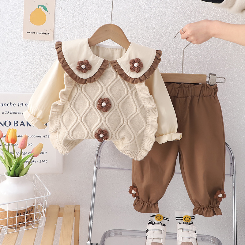 Baby Girl Spring Outfit Set Stylish Childrens Sweater Vest photo 3