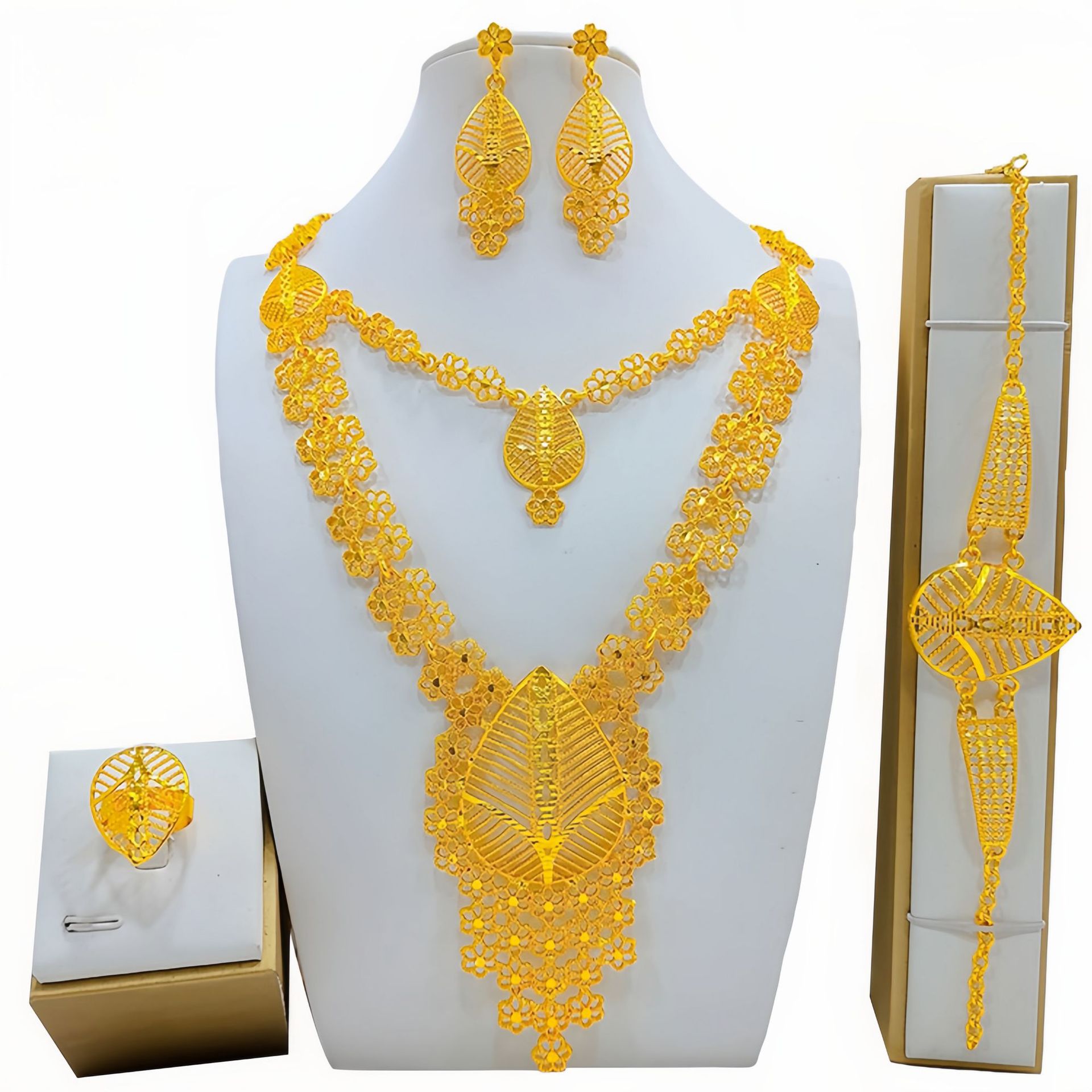 Fashion Women's Necklace Earring Ring Bracelet Suit photo 4