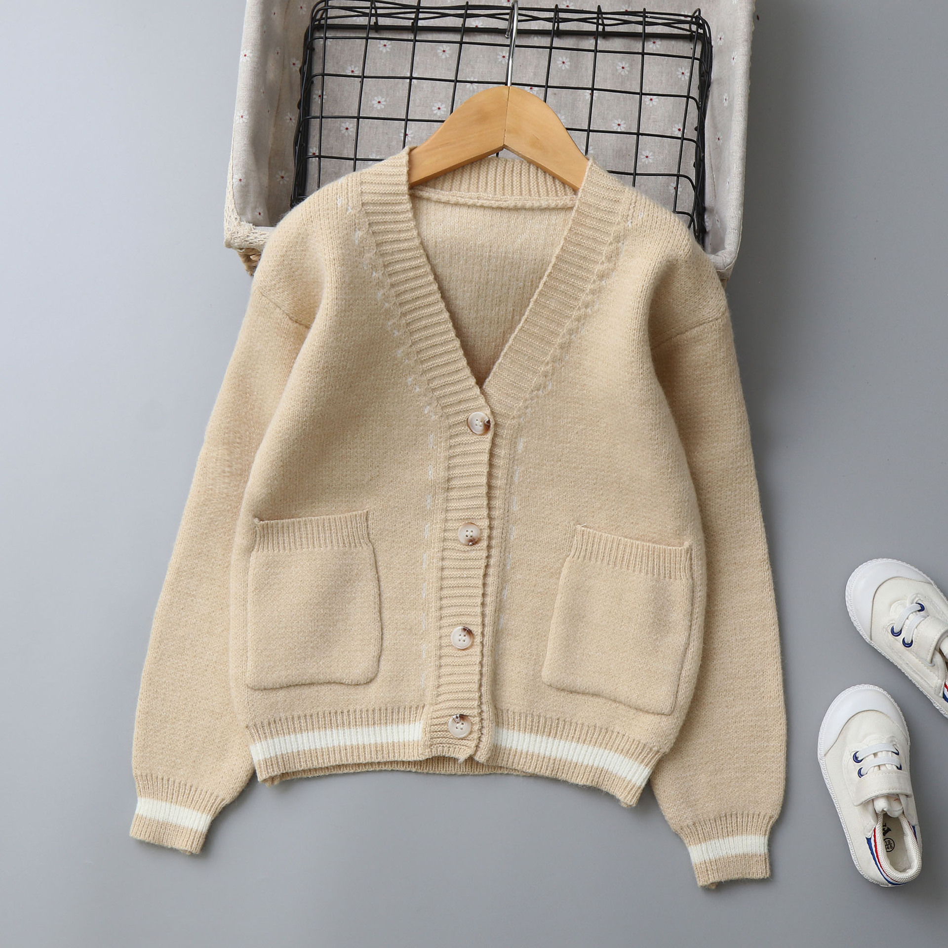 Striped Jacquard Cashmere Sweater Cardigan For Boys photo 2