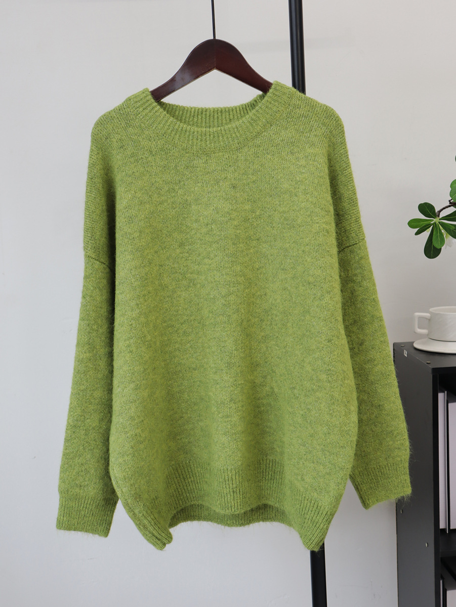 Solid-color Crew-neck Korean-style Loose-fit Cozy Knit Sweater photo 5
