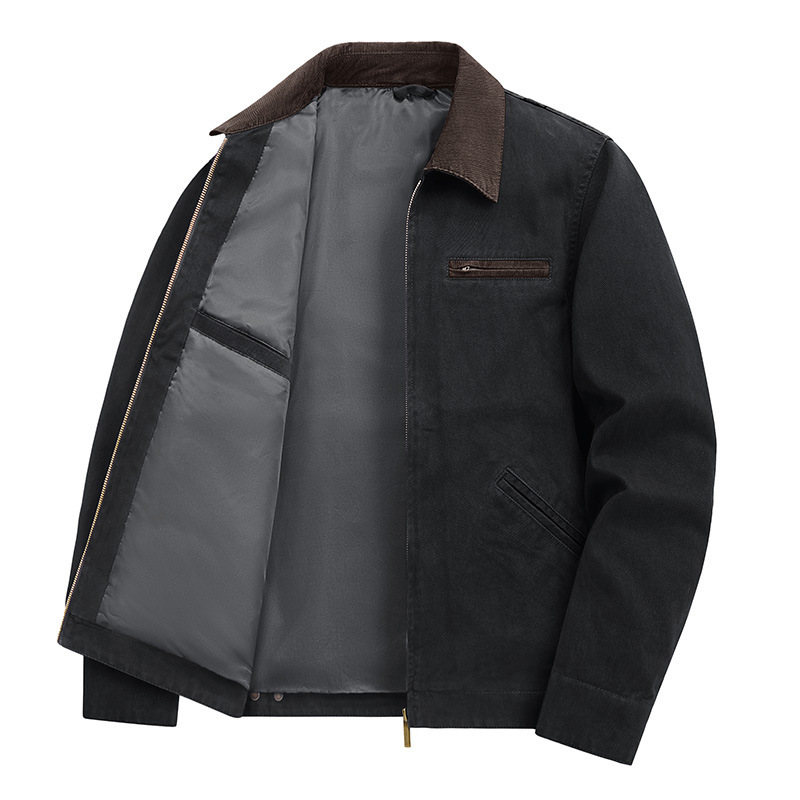 Lightweight Loose-fit Plus-size Washed Work Jacket With A Lapel Collar photo 6