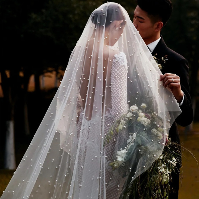 French Style Vintage Pearl Bridal Hair Accessory - Wedding Tulle Veil Headpiece for Brides photo 1