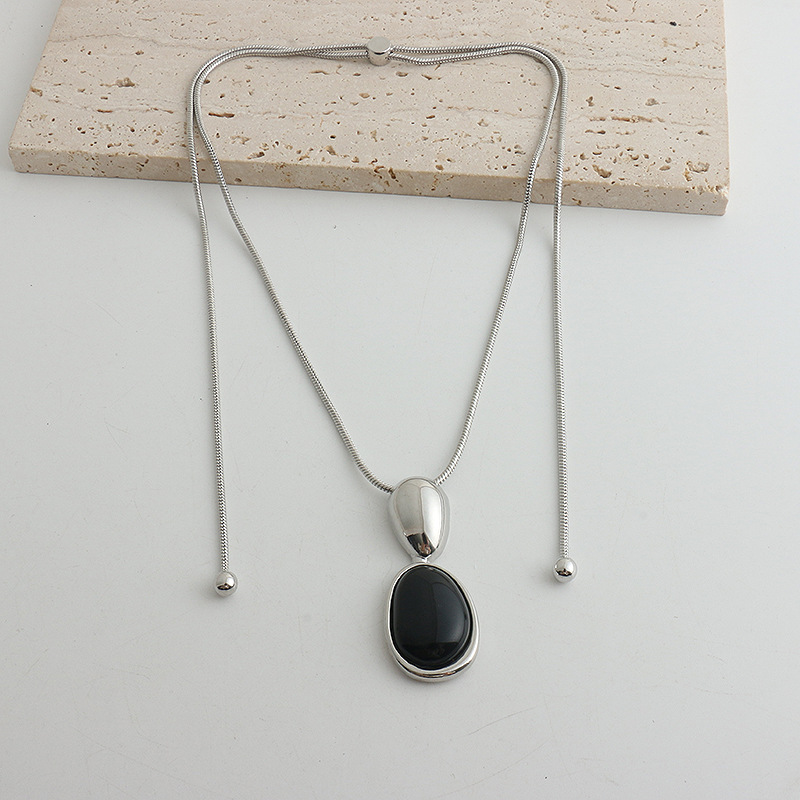 New Chinese Style Accessories Irregular Stitching Black Onyx Necklace Women photo 3