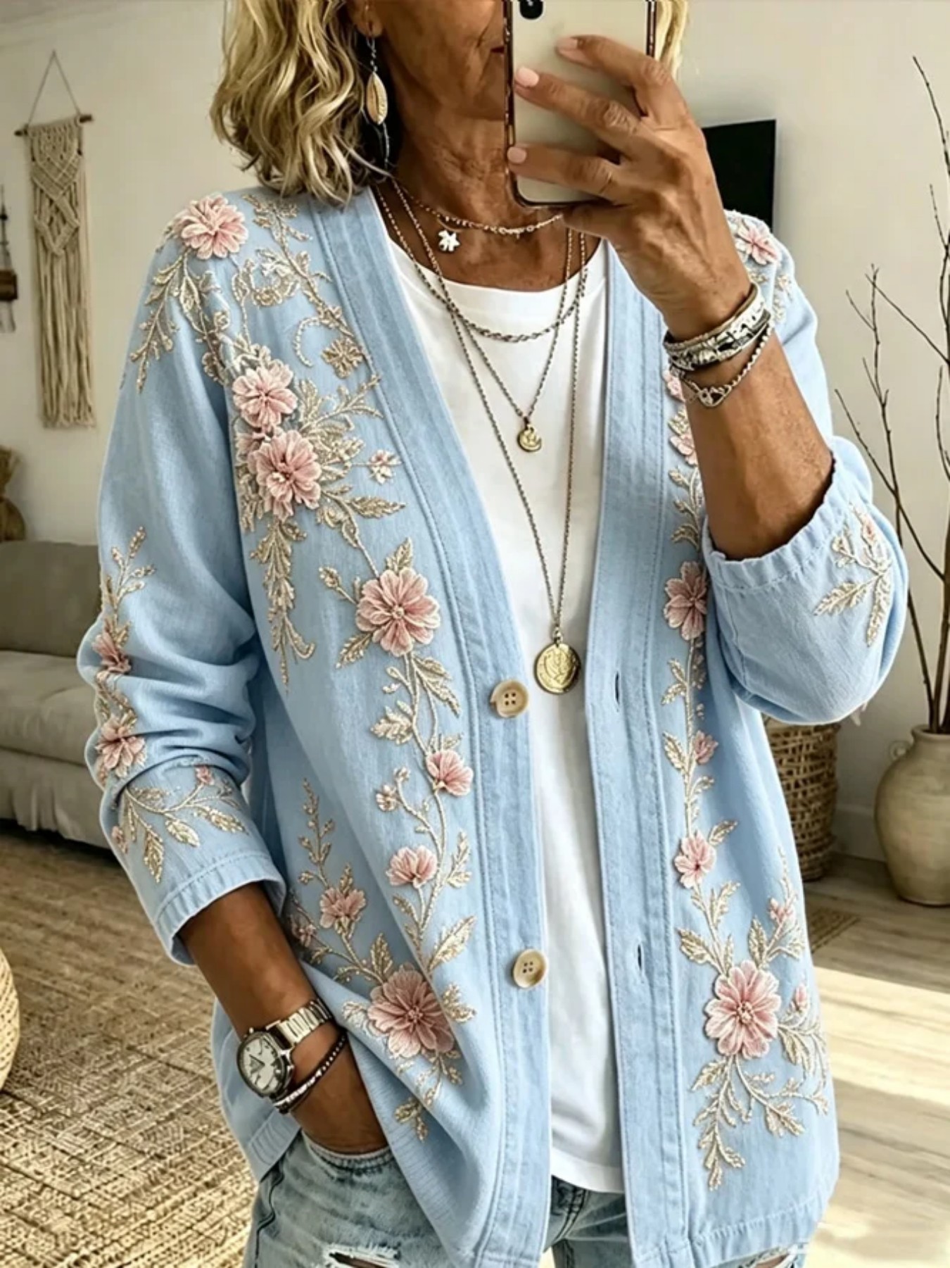 Printed Long-sleeve Cardigan With Two Buttons photo 8