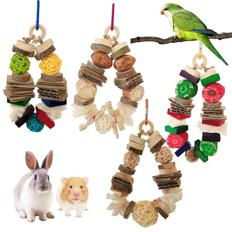 Colorful Wooden Hanging String Rabbit Hamster Molar Vine Bal Parrot Toys photo 2