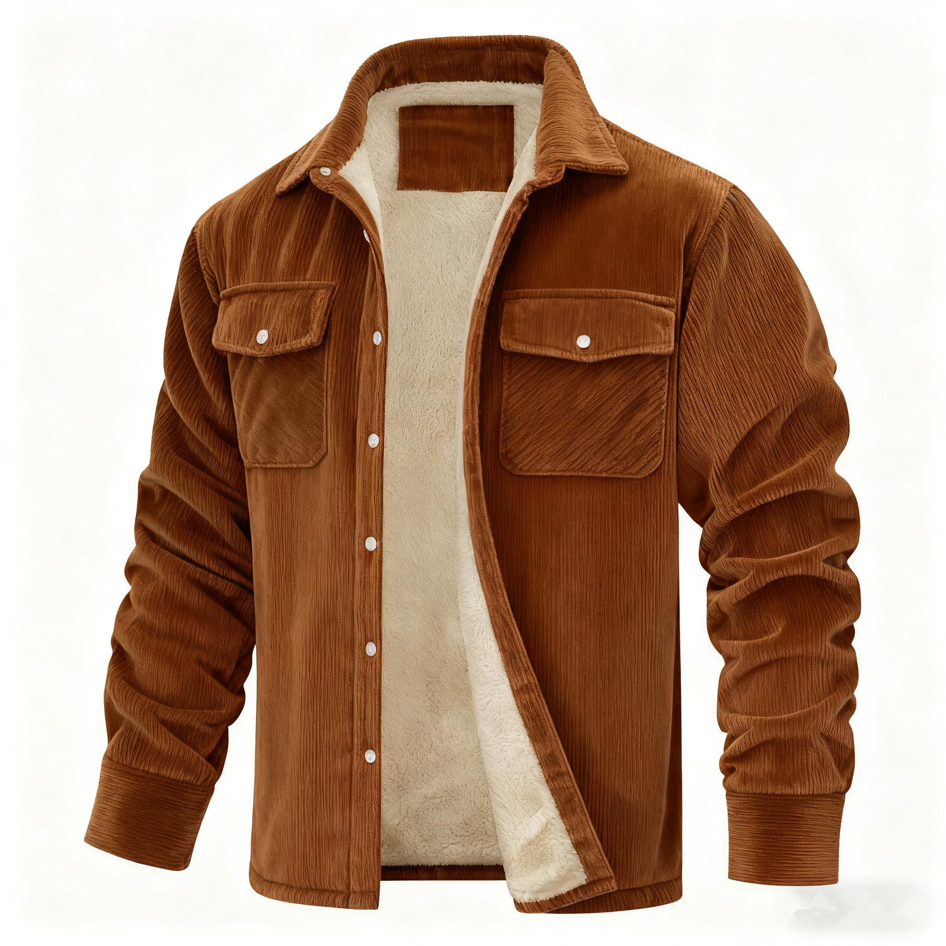Men's Long-sleeve Lapel-collar Corduroy Single-breasted Fleece-lined Jacket photo 8