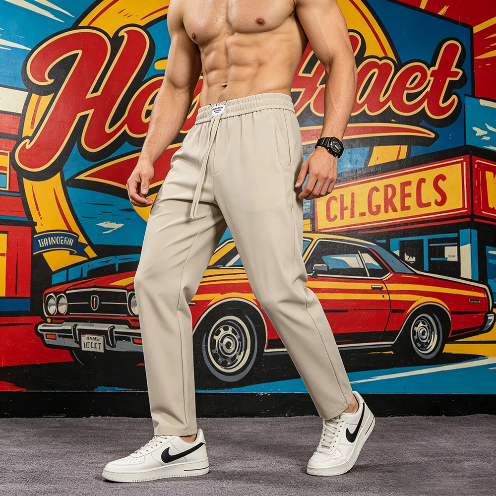 Men's Anti-wrinkle Elastic Waist Micro-cone Straight Casual Pants photo 4