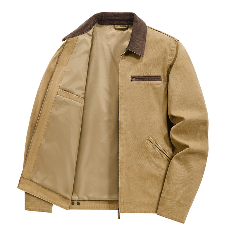Lightweight Loose-fit Plus-size Washed Work Jacket With A Lapel Collar photo 8