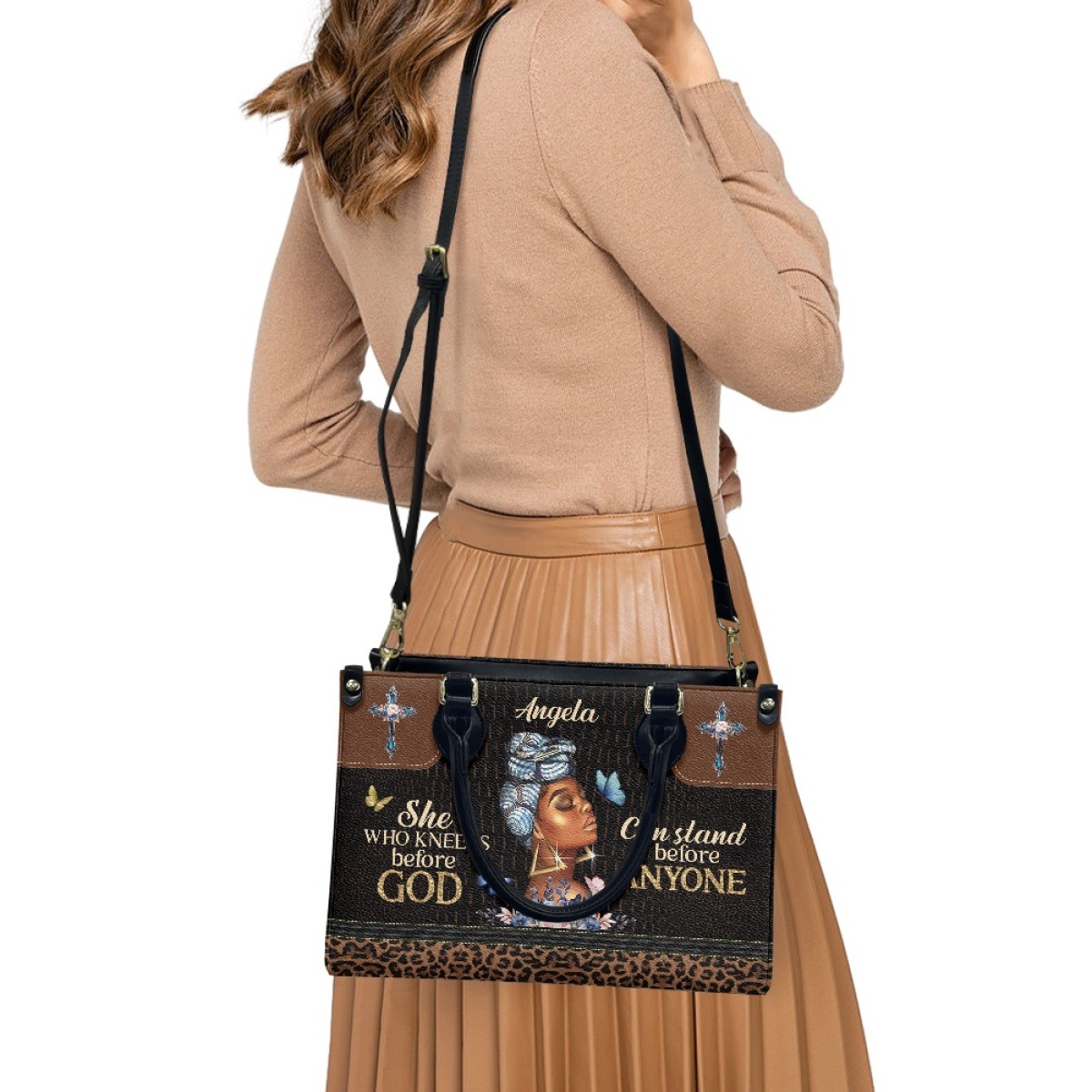 African Girl Butterfly Zipper Leather Handbag For Women photo 4