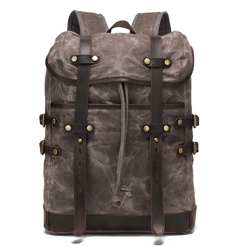 Leisure Travel Bag Water-resistant Canvas Bag With Top-layer Cowhide photo 4