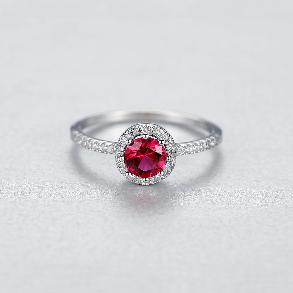 925 Silver Single-Row Diamond Ruby Ring For Women photo 4